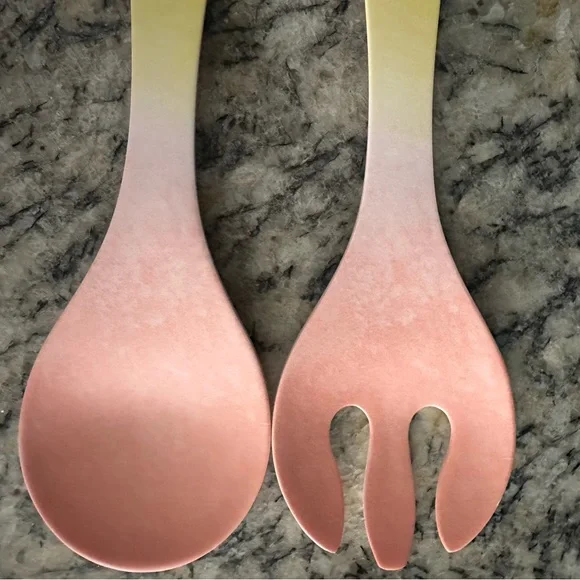 Anthropologie Pink and Yellow Salad Servers - Picture 2 of 7